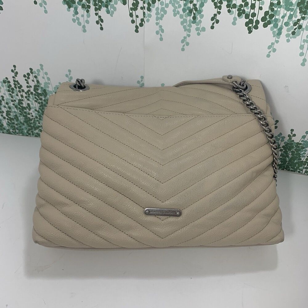 Rebecca Minkoff Quilted Leather Cream Neutral  Flap Shoulder Crossbody Purse - Picture 7 of 16